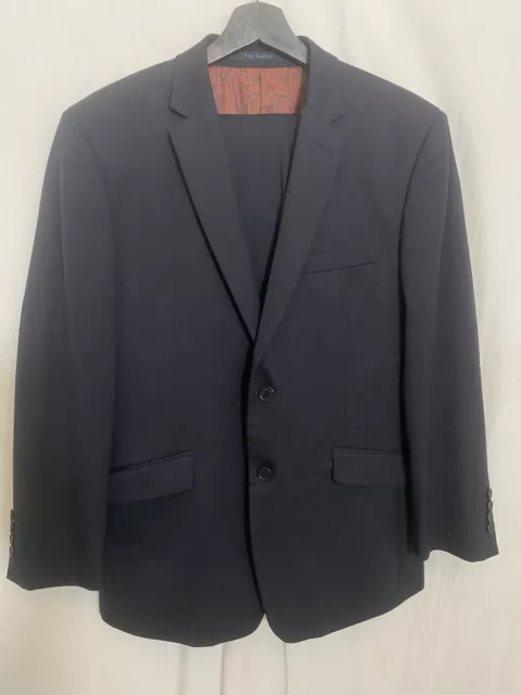 Men’s TED BAKER ELEVATED Stretch Navy Wool Blend 2 Piece Suit Size 38S W32 L30