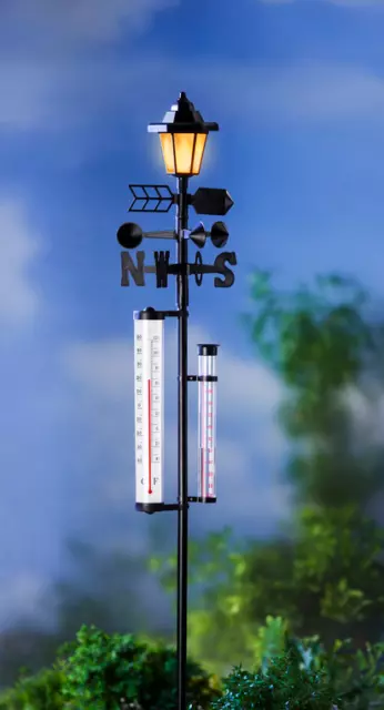 Solar-Wetterstation 5 in 1 Flame,Solarlaterne mit 12 LEDs,toller Flammeneffekt