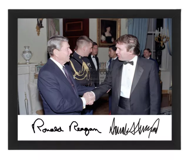 Donald Trump & Ronald Reagan Shaking Hands Autographed 8X10 Framed Photo