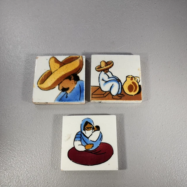 Vintage Native Mexican Southwestern Tiles 3" x 3" Set of 3