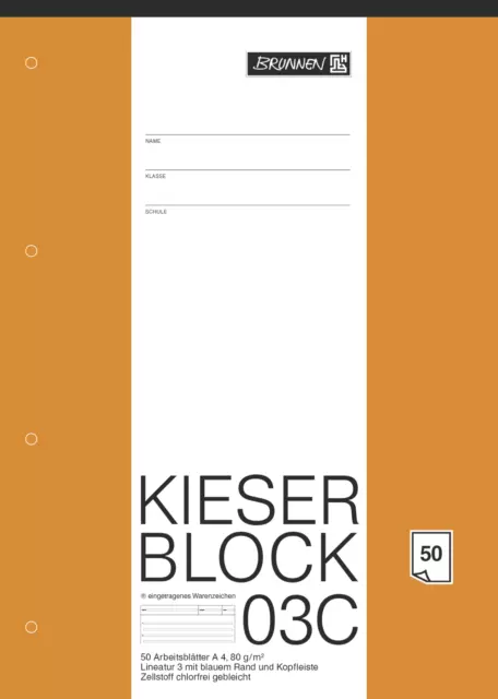 BRUNNEN Kieser-Block A4, 50 Blatt, gelocht, Lineatur 3