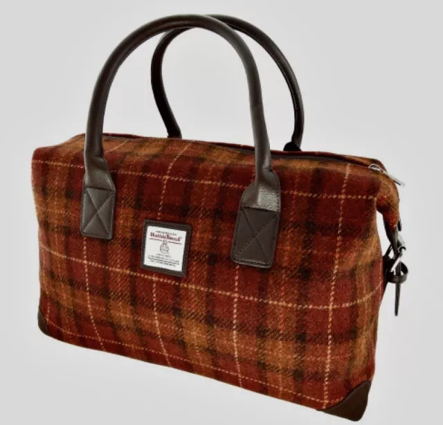 Harris Tweed 'Esk' Overnight Bag in Brown with Orange Overcheck- LB1006-COL 117