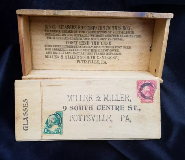 Old Fingerjointed Wood Shipping Box Eyeglass Repair Miller & Miller Pottsville