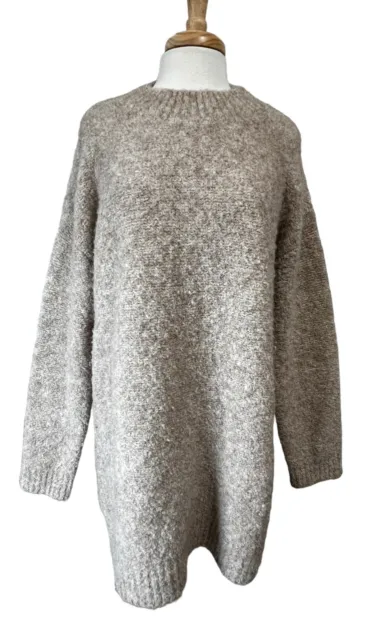 English Factory Taupe Round Neck Long Sleeve Sweater Dress Large Cozy Sheep Fur