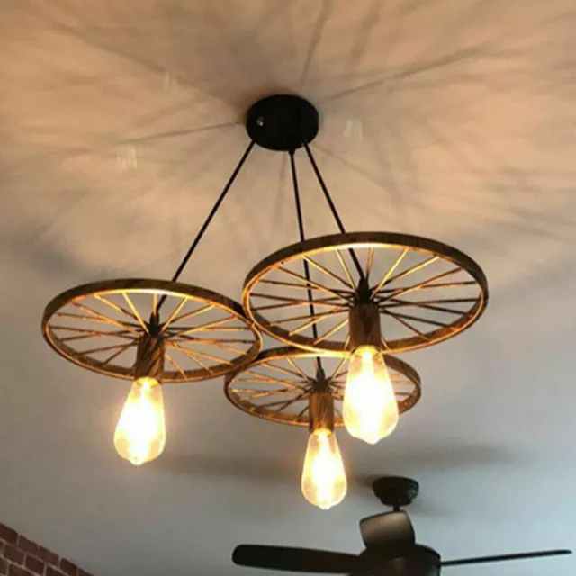 Vintage Ceiling Pendant Light Industrial 3 Way Wheel Pendent Hanging Retro Lamp