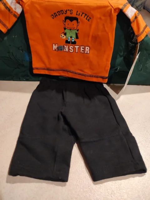 Carters Infant Boys Blue Daddys Little Monster Baby Outfit Shirt & Pants Set NB