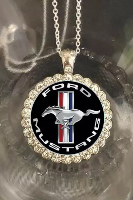 Ford Mustang pretty rhinestones silver necklace beautiful gift fast shipping