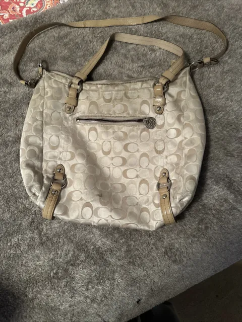 COACH Cream & Beige  Signature Alexandra Slouch Satchel F18378