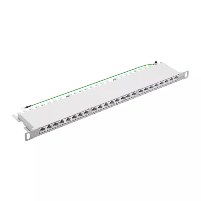 Patchpanel Patchfeld Cat.6A 19 Zoll 24 Port 0,5HE RJ45 10GB LAN geschirmt grau