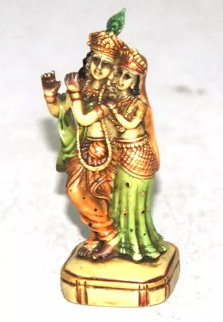 Vintage Peint à la Main Résine Hindou Religieux God Krishna & Radha Statue /