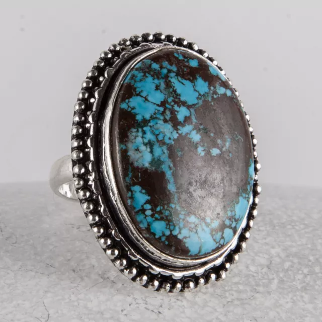 Wunderschöner, großer Silber Ring, 925, Türkis aus Tibet, Cabochon, Größe: 55 2