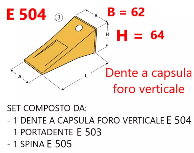 Set Denti E Portadenti A Capsula Per Benne Esti E504 Escavatori Foro Verticale