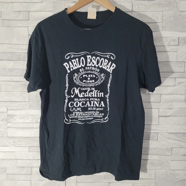 Mens Black T Shirt Top Pablo Escobar Cocaine Medium Cotton