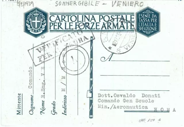 71381 - ITALY - POSTAL HISTORY - FELDPOST Field Post SUBMARINE Veniero 1939 71381 - ITALY - POSTAL HISTORY - FELDPOST Field Post SUBMARINE Veniero 1939