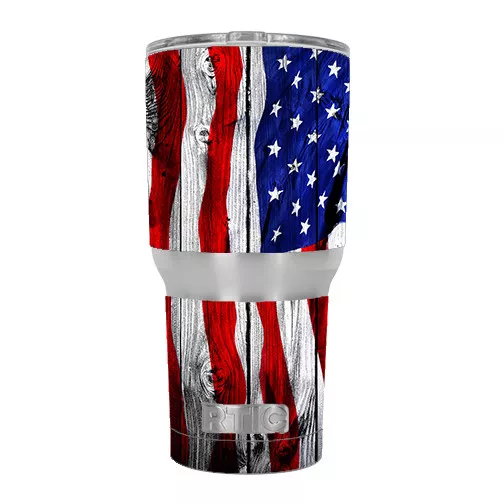 Skin Decal for RTIC 30 oz Tumbler Cup (6-piece kit) / American Flag on Wood