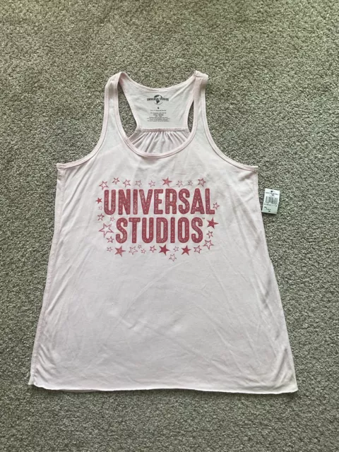 Universal Studios Graphic Glitter Pink Racer Back Tank Top Women's Size Small