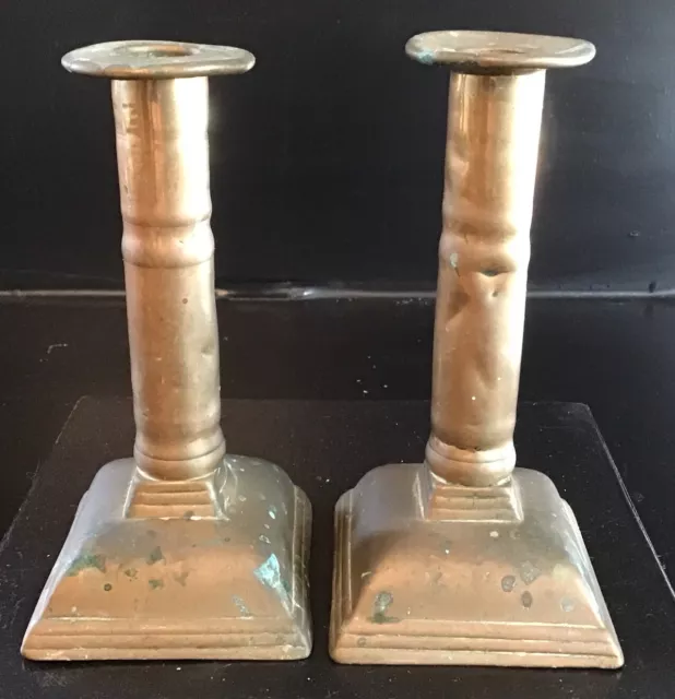 Antique Pair Of Brass Trench Art Candlesticks World War Interest 6” High