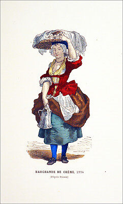 CRIS de PARIS - MARCHANDE de CRÈME (1774)- Gravure du 19e (Michel Poisson)