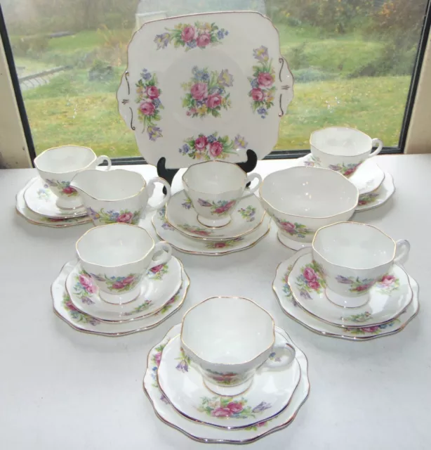 Foley Fine China 21 PC Cups Saucers Plates Tulip and Floral Sprays c1950s