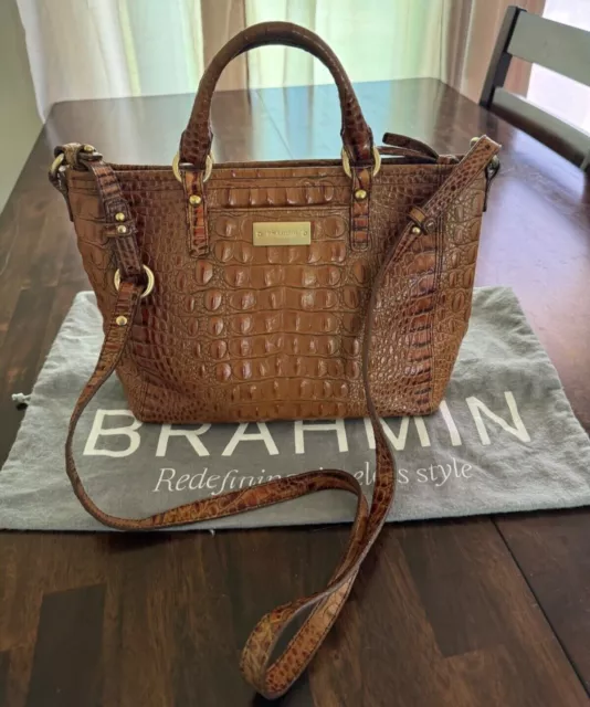 BRAHMIN  Toasted Melbourne Crossbody Handbag CrocEmbossed Genuine Leather ZipTop