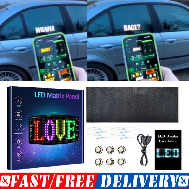 LED MATRIX PANEL USB Scrolling Bright Car RGB Light Signs APP Control ...