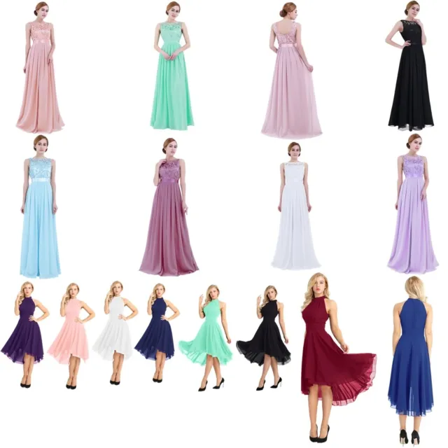 Women Empire Waist Embroidered Chiffon Wedding Bridesmaid Dress Long Prom Gowns 2