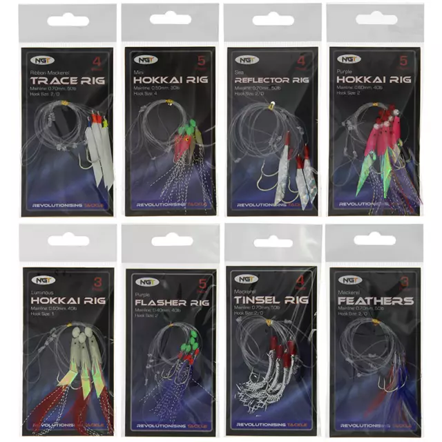 8 X Packs NGT Mackerel Feathers Hooks, Bass, Cod Lures, Rigs - Sea Boat Fishing