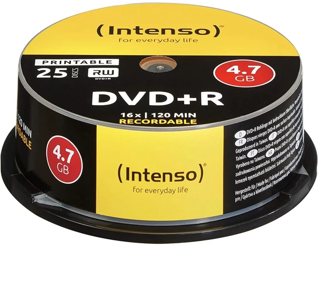 Intenso DVD+R 4,7 GB 16x DVD-Rohlinge bedruckbar kratzfest 25er Spindel