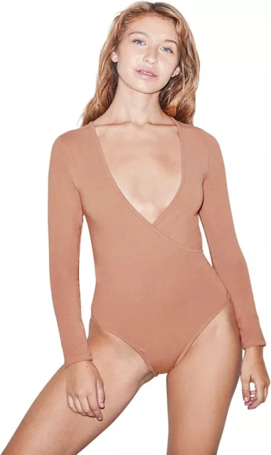 American Apparel Women's Cotton Spandex Long Sleeve Cross V Bodysuit