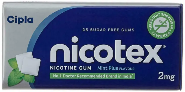 2 x 25 piezas Cipla Nicotex goma de nicotina como nueva más sabor dejar de fumar 2 mg lata