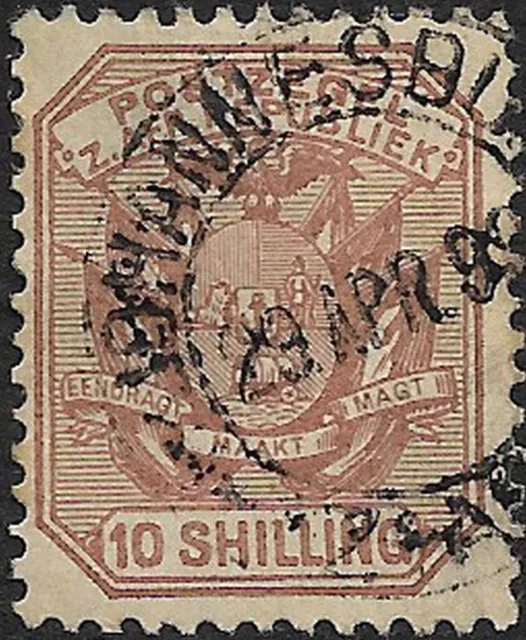 Transvaal - South Africa 1896 10s sg 212a used Wagon [With Pole]