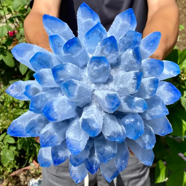 8.8LB New Find BLUE Phantom Quartz Crystal Cluster Mineral Specimen Healing