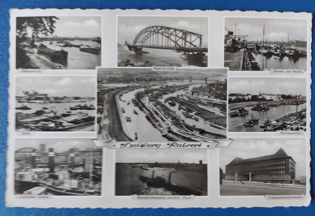 AK Duisburg Ruhrbrücke Hafen Rheinpartie Ruhrpott Tausendfensterhaus 60er Jahre