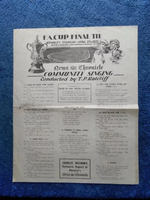 1935 Fa Cup Final Sheffield Wednesday V West Bromwich Albion Original Song Sheet