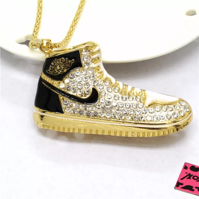 Betsey Johnson White Enamel Cool Sneakers Crystal Pendant Women Necklace