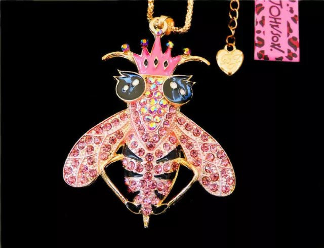 Betsey Johnson Crystal Queen Bee Gold Pendant Chain Necklace Free Gift Bag