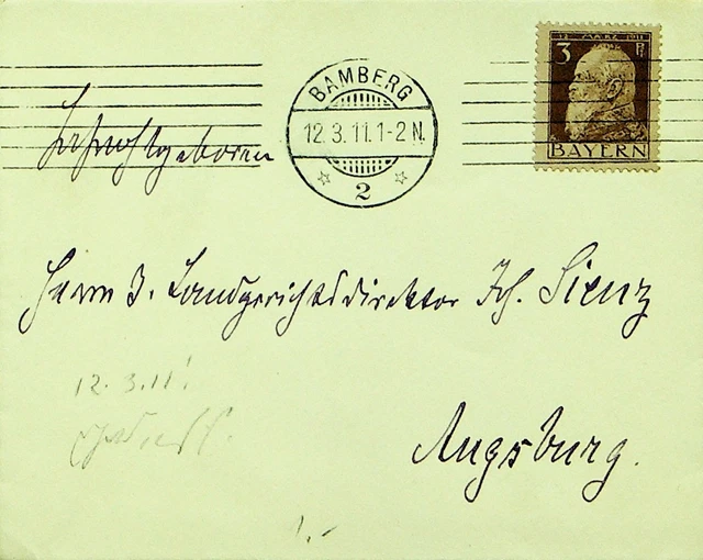 Sephil Deutschland 1911 Vor WWI 3pf Auf Abdeckung Von Bamberg Sich Augsburg