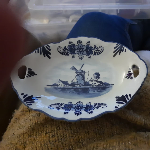 Delft  Dish Windmill  Holland Vintage Blue & White Hand Painted