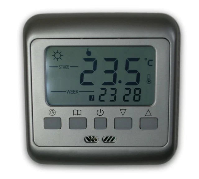 Thermostat Numérique Ambiant Chauffage par le Sol Programmable Argent #860