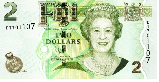 2012 Fiji 2 Dollar Bank Note P 109b Gem Uncirculated QEII DT 701107 Radar Note