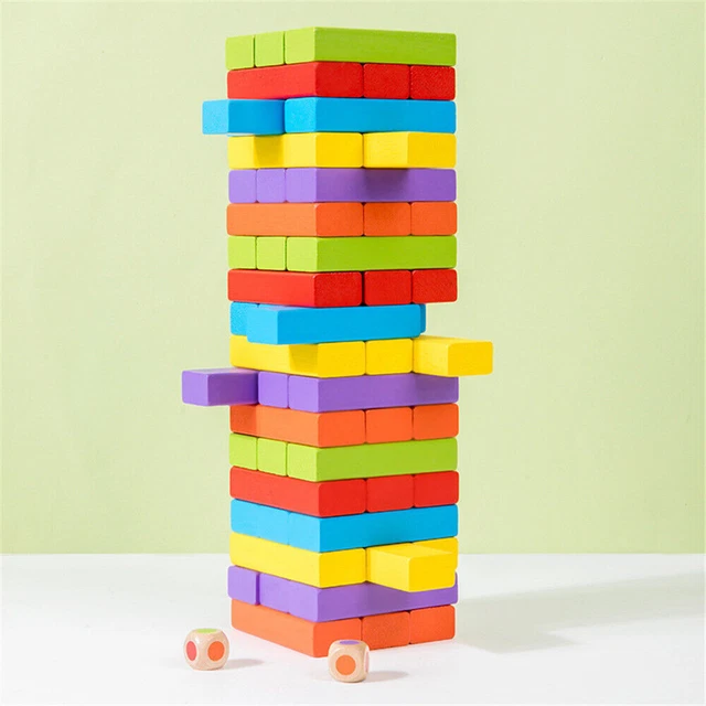 Wooden Stacking Game Toppling Colorful Tower Building Block Balancing Puzzle Toy
