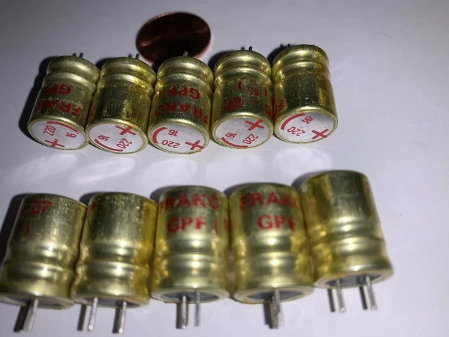 Lotto Di 5 Condensatori Elettrolitici FRAKO 6V 1000uF – Radiali ±5% – NOS Rossi