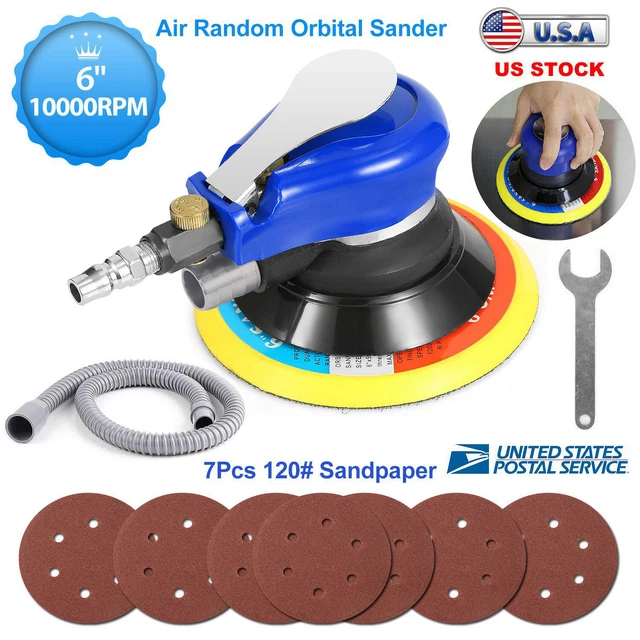 6in Air Body Random Orbital Palm Sander Da Buffing Sanding w/ 7 Sandpapers Tool
