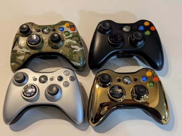 Lot of 4 Microsoft Xbox 360 Controllers Tested - Camo, Gold, Silver, Black Lot of 4 Microsoft Xbox 360 Controllers Tested - Camo, Gold, Silver, Black