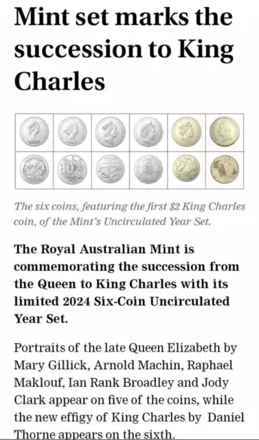 2024 Change of Monarch UNC Uncirculated Six Coin Set with King Charles III $1 2