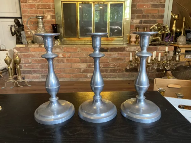 Lot Set 3 Vintage Wilton RWP Armetale Candlesticks Candle Holders, 9 1/4” Tall