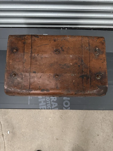 ANTIQUE TRAVELLING TRUNK Metal Chest 23 Inches Long Brown Metal Handles ...