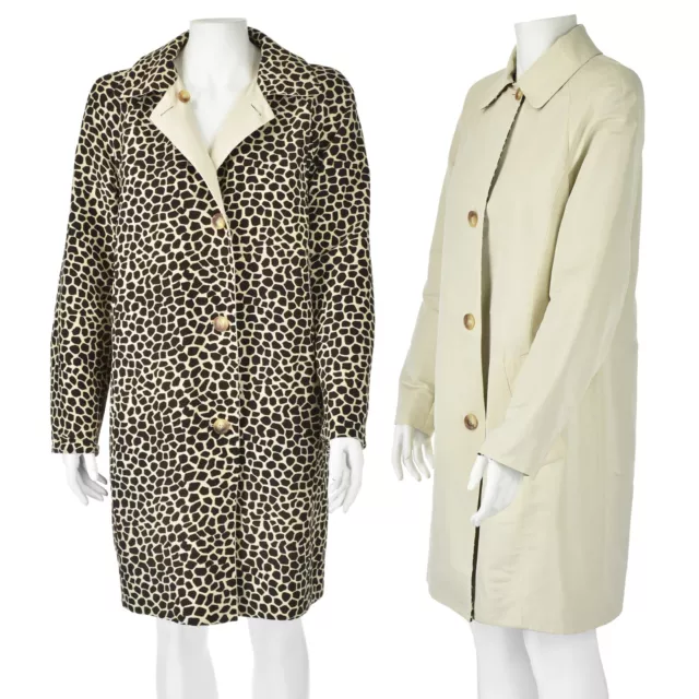 AKRIS Reversible Brown Animal Print & Solid Khaki Silk Walking Coat SIZE 8