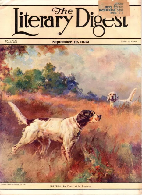 Vintage Literary Digest Magazine September 10, 1932 Setters Cover