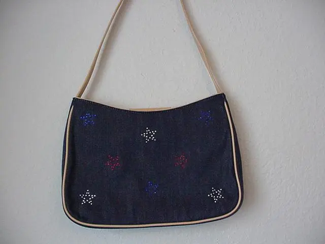 Amanda Smith Blue Denim Rhinestone Embellished Handbag Shoulder Bag Nwot